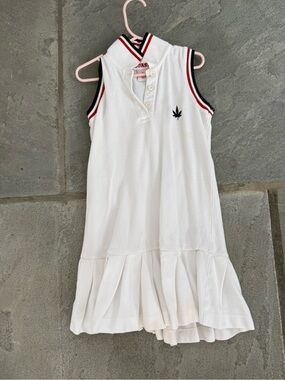 Girls White Sleeveless Polo Dress with Red and Navy Trim